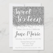 銀グリッターSweet sixteen誕生日招待状 招待状 (正面)