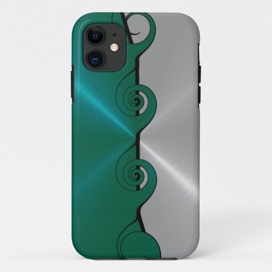 銀グリーンステンレス金属旋回パターン Case-Mate iPhoneケース (裏面)