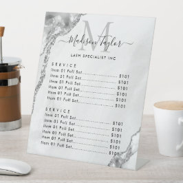 銀グレーモダングリッターアゲートマーブルモノグラム 台座サイン