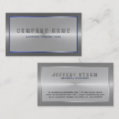 銀グレーモダンステンレススチールブルーアクセント 名刺 (正面/裏面)