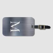 銀グレーモダンブラシ仕上げメタルスクリプトモノグラム ラゲッジタグ (正面横)