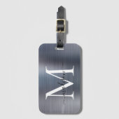 銀グレーモダンブラシ仕上げ金属モノグラムスクリプト ラゲッジタグ (正面縦)