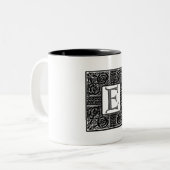 銀ケルト語「E」モノグラム ツートーンマグカップ (正面左)