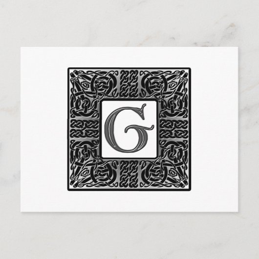 銀ケルト語「G」モノグラム ポストカード (正面)