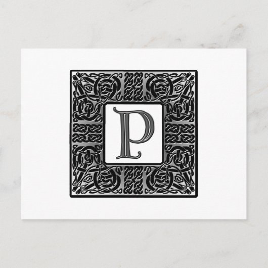 銀ケルト語「P」モノグラム ポストカード (正面)