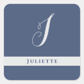 銀シンプル白とクラシックいうイニシャルモノグラム スクエアシール (正面)