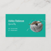 銀シンプル糸切りフックターコイズモダン 名刺 (正面)