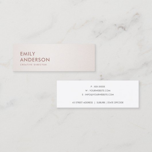 銀シンプル銀ミニマル赤面ピンクローズ金ゴールド スキニー名刺 (正面/裏面)