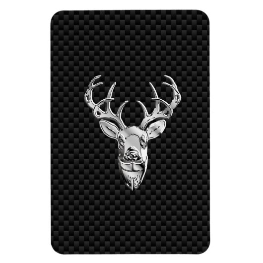 銀シンボリック鹿オンカーボンファイバースタイルプリント マグネット (縦)
