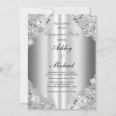 銀ジュエリー婚約パーティシックグリッター 招待状 (裏面)
