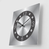 銀スタイリッシュと黒 スクエア壁時計 (傾斜)