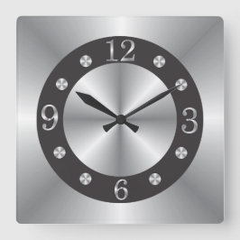 銀スタイリッシュと黒 スクエア壁時計