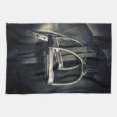 銀スタイリッシュのスターラップオンイングリッシュライディングサドル キッチンタオル (横)