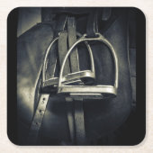 銀スタイリッシュのスターラップオンイングリッシュライディングサドル スクエアペーパーコースター (正面)