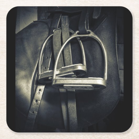 銀スタイリッシュのスターラップオンイングリッシュライディングサドル スクエアペーパーコースター (正面)