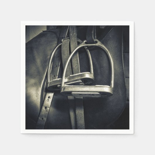 銀スタイリッシュのスターラップオンイングリッシュライディングサドル スタンダードカクテルナプキン (正面)