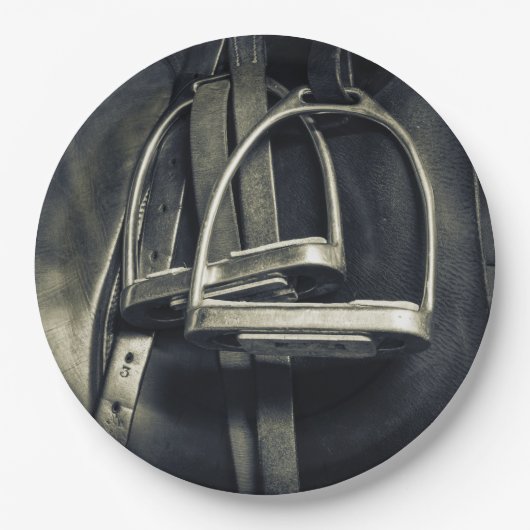 銀スタイリッシュのスターラップオンイングリッシュライディングサドル ペーパープレート (正面)