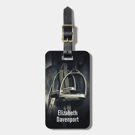 銀スタイリッシュのスターラップオンイングリッシュライディングサドル ラゲッジタグ (正面縦)