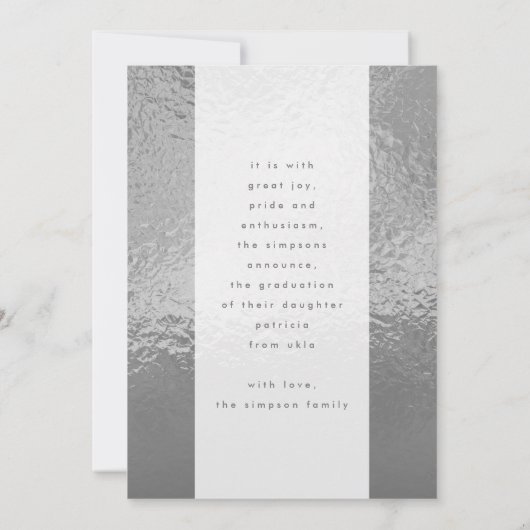 銀スタイリッシュはっきりした灰色フォイルGRAD写真 案内状 (裏面)