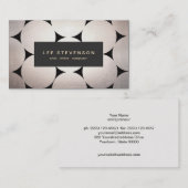 銀スタイリッシュエレガント円模様ブラックプラーク 名刺 (正面/裏面)