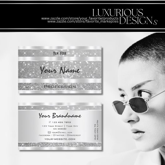 銀スタイリッシュグリッタースきらめくターズ目キャッチャー 名刺