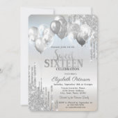 銀スタイリッシュグリッタードリップバルーン甘い16 招待状 (正面)