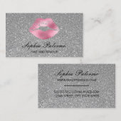 銀スタイリッシュグリッター及びピンク唇 名刺 (正面/裏面)