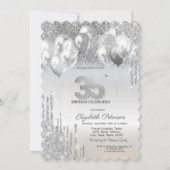銀スタイリッシュグリッター吹き出し35th Birthda 招待状 (正面)
