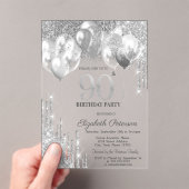 銀スタイリッシュグリッター吹き出し90番目の誕生日 アクリル招待状 (インサイチュ (ポータブル))