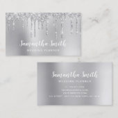 銀スタイリッシュグリッター滴ウェディングプランナー 名刺 (正面/裏面)