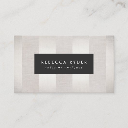 銀スタイリッシュストライプのとリネンのベージュ 名刺 (正面)