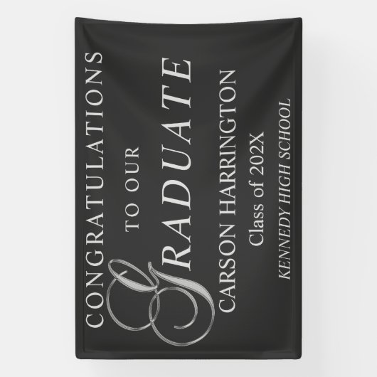 銀スタイリッシュ卒業標識 横断幕 (縦)