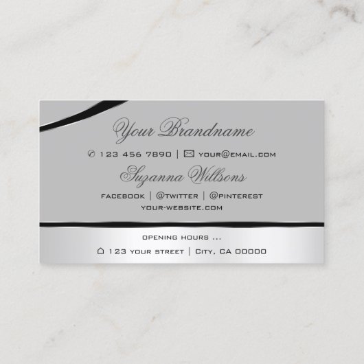 銀スタイリッシュ灰色の曲線のデコールラインきらめく 名刺 (裏面)