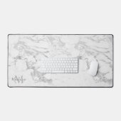 銀スタイリッシュ箔大理石モノグラム デスクマット (キーボード&マウス)