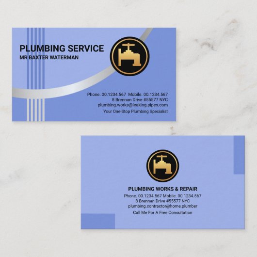 銀スタイリッシュ管水波管配管 名刺 (正面/裏面)