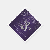 銀スタイリッシュ紙吹雪点 | 深いダークパープル スタンダードカクテルナプキン (角)
