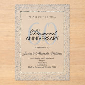 銀スタイリッシュ紙吹雪第60ダイヤモンド結婚ズ アクリル招待状 (正面)