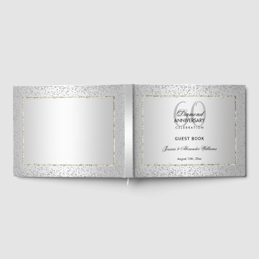 銀スタイリッシュ紙吹雪第60ダイヤモンド結婚ズ ゲストブック (全面)