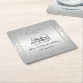 銀スタイリッシュ紙吹雪60結婚代 スクエアペーパーコースター (アングル)