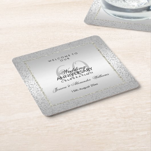 銀スタイリッシュ紙吹雪60結婚代 スクエアペーパーコースター (アングル)