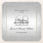 銀スタイリッシュ紙吹雪60結婚代 スクエアペーパーコースター (正面)