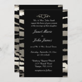 銀スタイリッシュ結婚・黒ゼブラ縞模様 招待状 (正面/裏面)