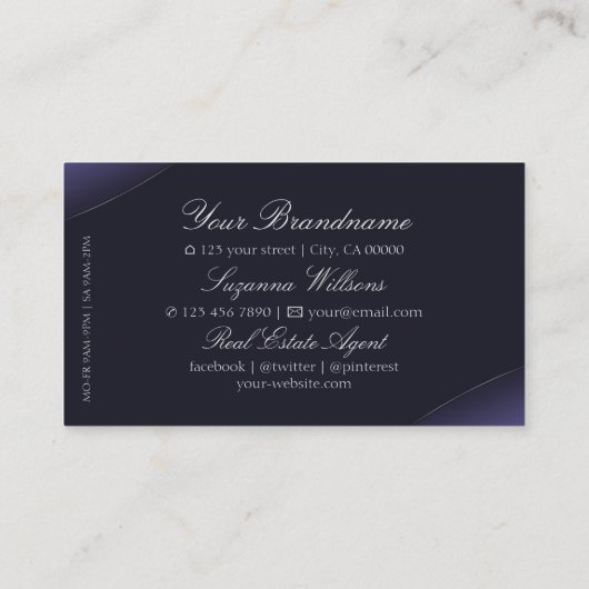 銀スタイリッシュ色の目を引き付け縁どたダークブルー 名刺 (裏面)