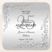 銀スタイリッシュ賞25結婚周年記念 スクエアペーパーコースター (正面)