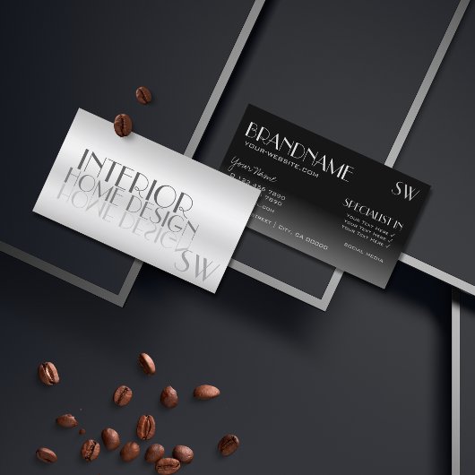 銀スタイリッシュ鏡文字一文字モダン付 名刺