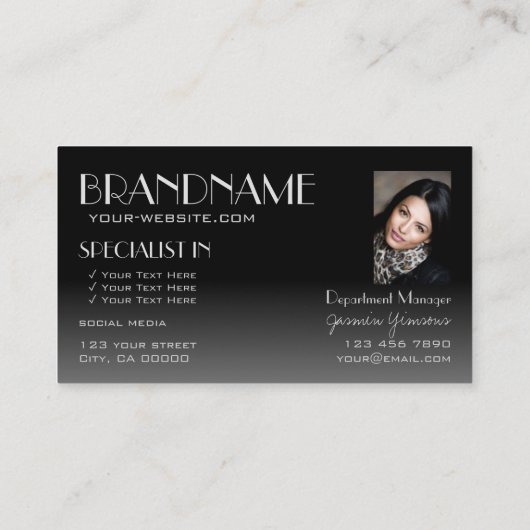 銀スタイリッシュ鏡文字写真付きモダン 名刺 (裏面)