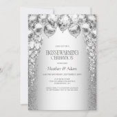 銀スタイリッシュ風船引っ越し祝いパーティーパーティー 招待状 (正面)