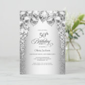 銀スタイリッシュ風船50歳の誕生日パーティー 招待状 (スタンド正面)