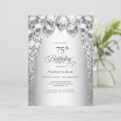 銀スタイリッシュ風船75th誕生日パーティー 招待状 (スタンド正面)