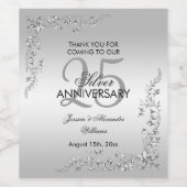銀スタイリッシュ飾25結婚周年 ワインラベル (シングルラベル)